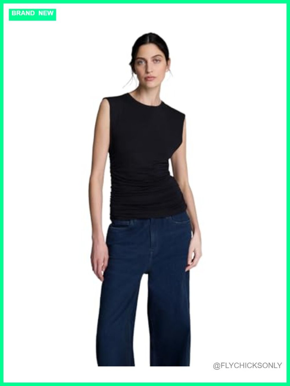 Sleeveless Side Ruched Knit Tank Top Crew Neck Fitted